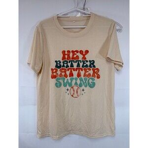 Unbranded Hey Batter Batter Swing Tshirt Women’s Large NWOT Beige